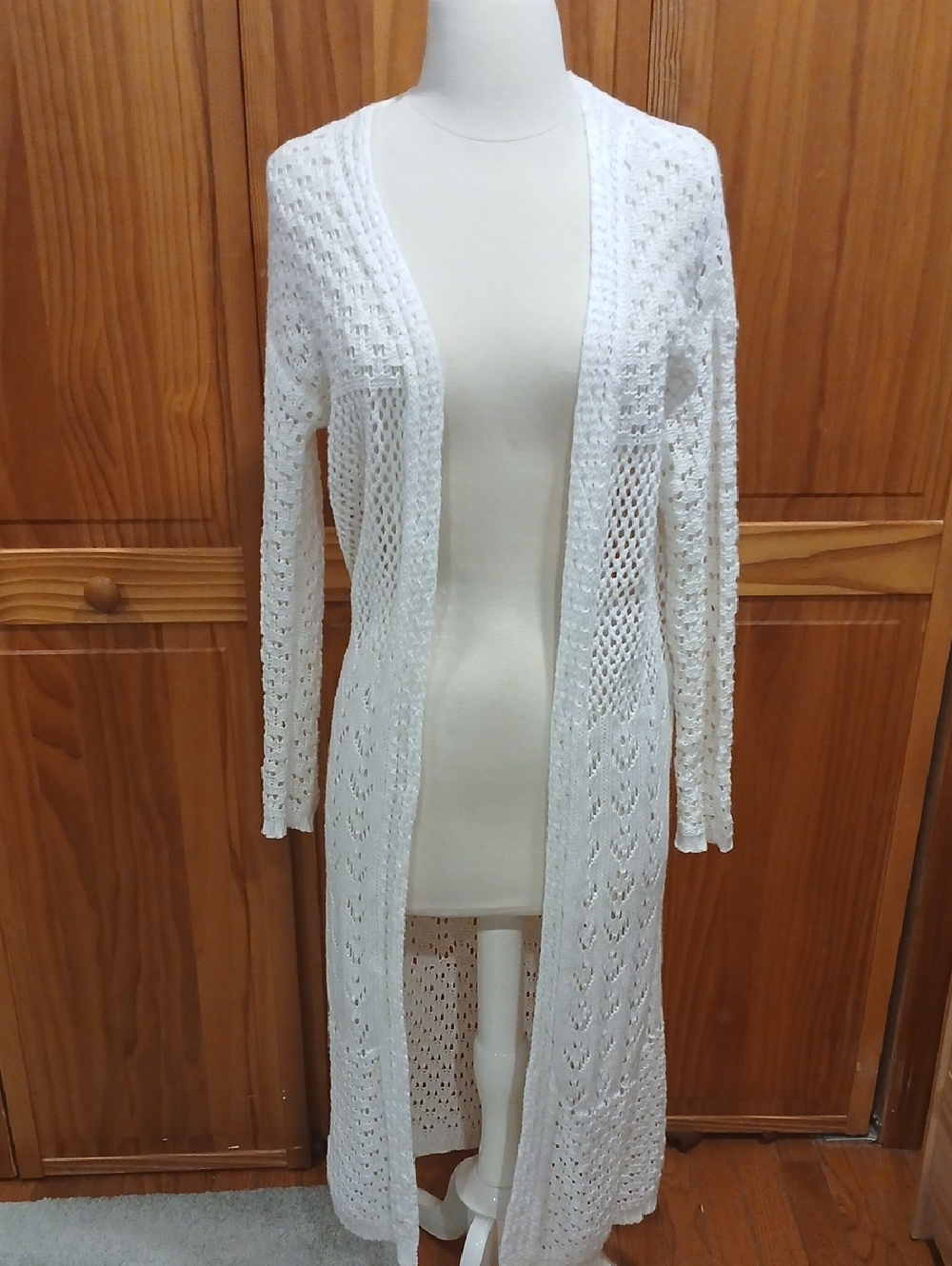 Aerie White Open-Knit Longline Cardigan